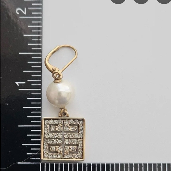 Givenchy Vintage Gold Tone  Faux Pearl Drop Earrings with pave pattern logo - Picture 5 of 5